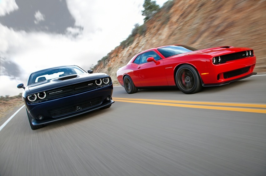 2015 Dodge Challenger SRT (left) and Dodge Challenger SRT Supercharged (right)