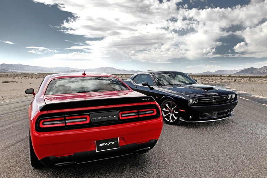 2015 Dodge Challenger SRT Supercharged (left) and Dodge Challenger SRT (right)
